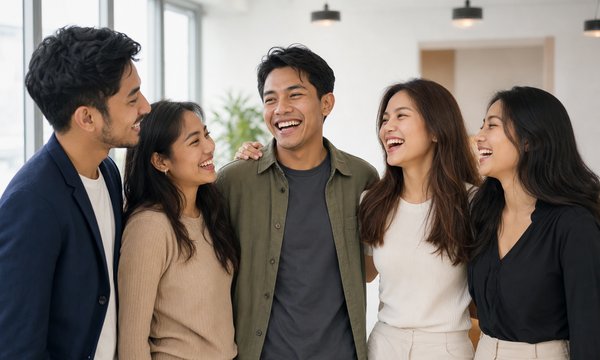 笑顔の外国人の若者たち